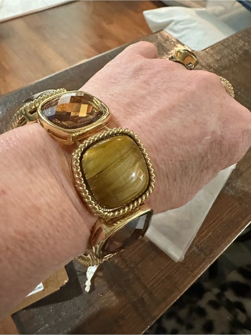 Monet Gold-Tone Bracelet with Brown Gemstone Accents